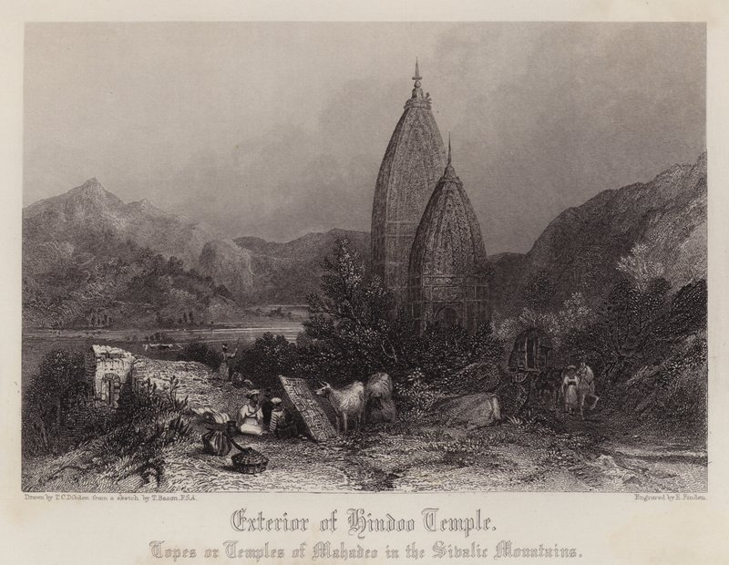 Extérieur du temple hindou (lithographie en couleur) - Thomas Colman (after) Dibdin