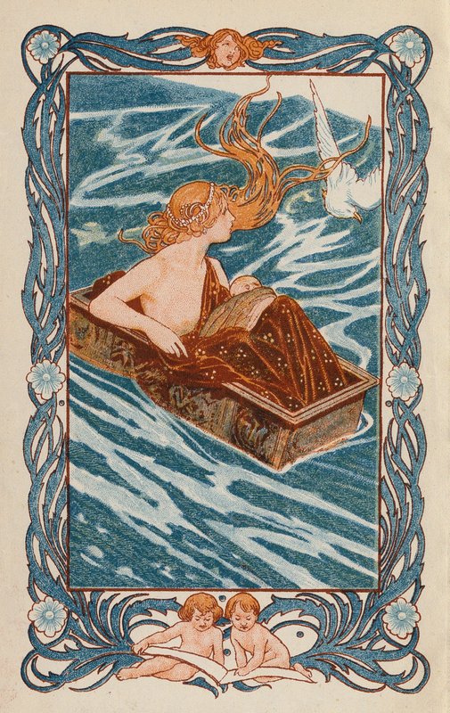 Danaé et Persée (lithographie couleur) - Thomas Heath Robinson