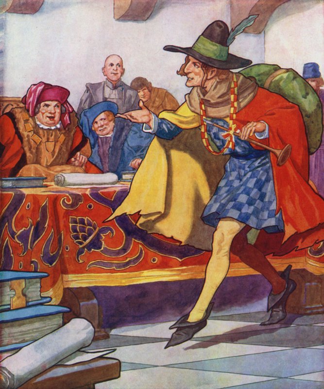 Illustration pour Le joueur de flûte de Hamelin (lithographie couleur) - Thomas Heath Robinson