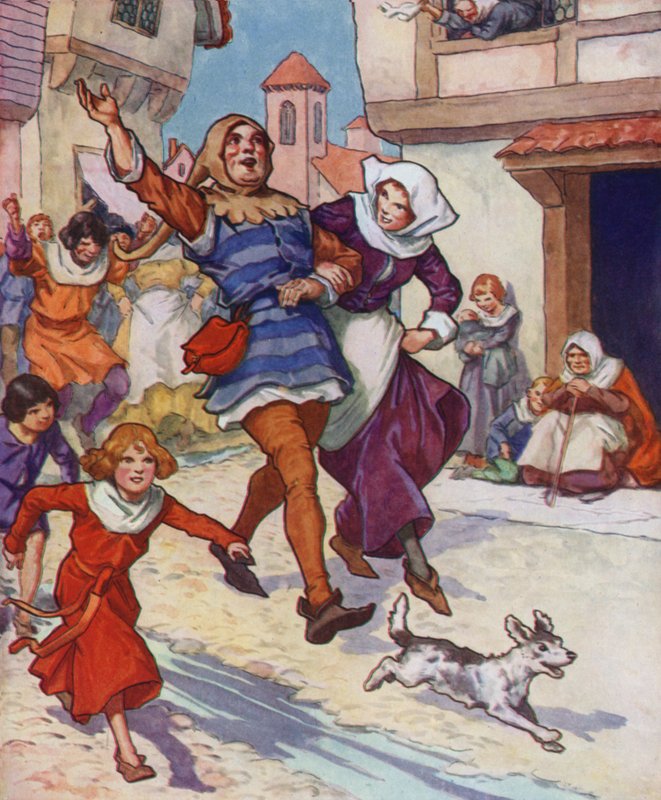 Illustration pour Le joueur de flûte de Hamelin (lithographie couleur) - Thomas Heath Robinson