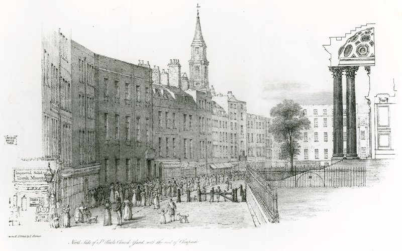Côté nord de la cathédrale Saint-Paul, Londres, cimetière avec la fin de Cheapside - Thomas Hornor