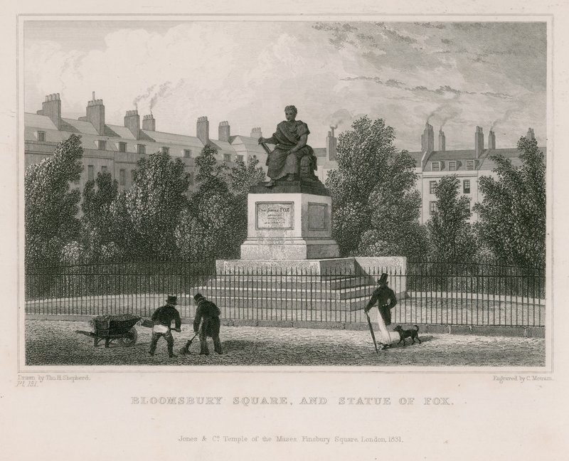 Bloomsbury Square et statue de Fox - Thomas Hosmer Shepherd