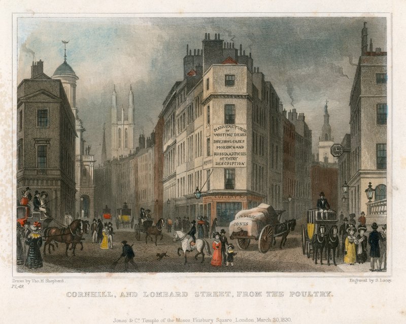 Cornhill et Lombard Street, Londres, depuis Poultry - Thomas Hosmer Shepherd