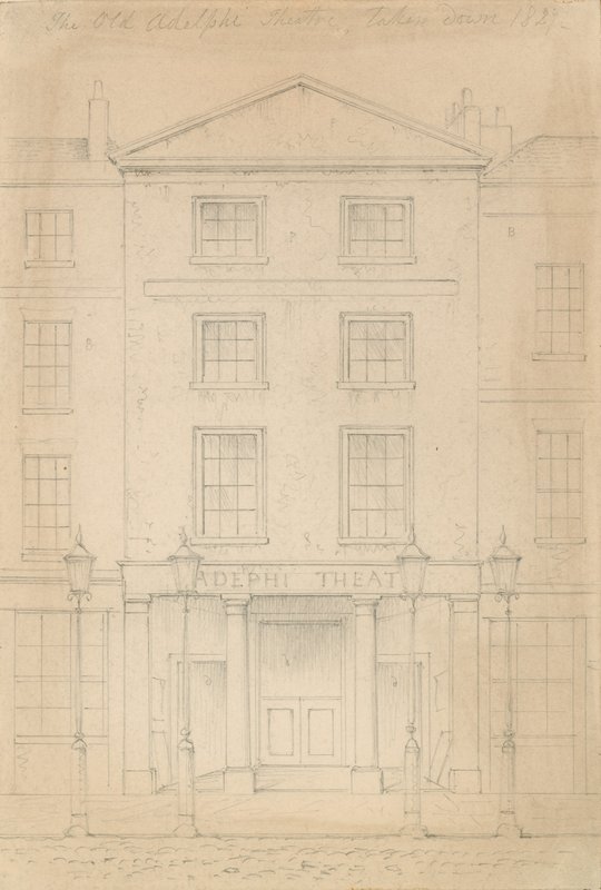 Croquis original au crayon du théâtre Adelphi, Londres, par Thomas H Shepherd - Thomas Hosmer Shepherd