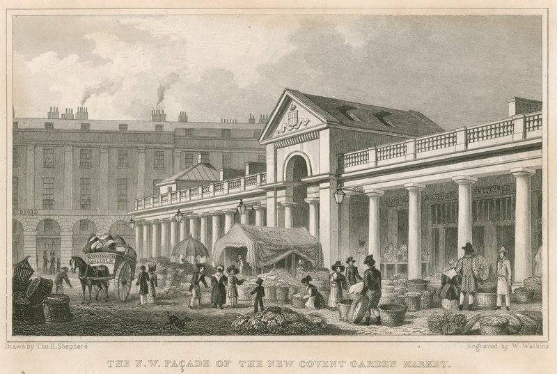 La façade nord-ouest du nouveau marché de Covent Garden, Londres - Thomas Hosmer Shepherd