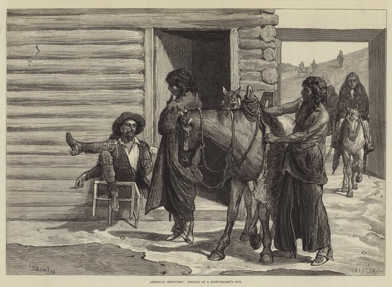 Croquis américains, Indiens dans une cabane de commerçant de peaux - Valentine Walter Lewis Bromley