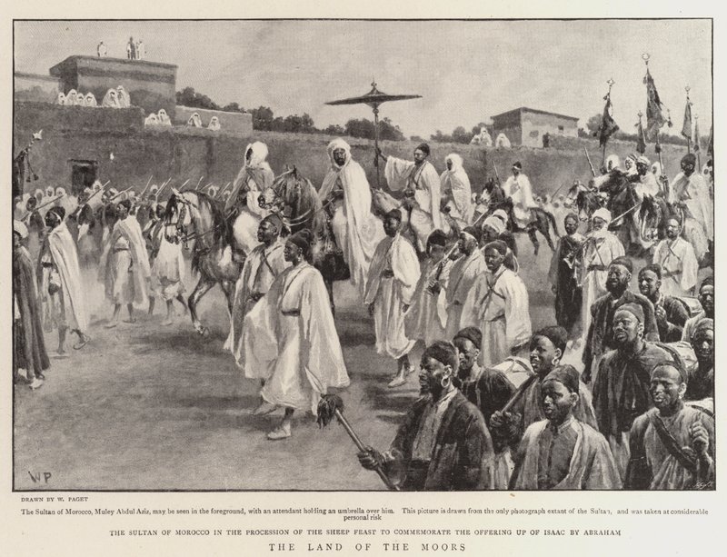 Le Sultan du Maroc dans la procession de la fête du mouton pour commémorer le sacrifice d