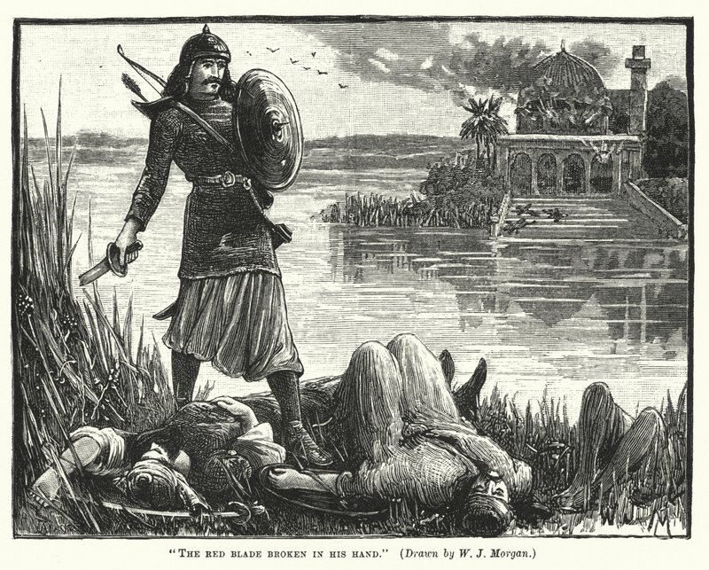 La lame rouge cassée dans sa main (gravure) - Walter Jenks Morgan