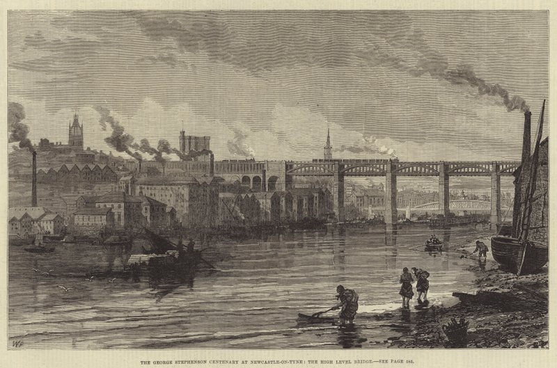 Le centenaire de George Stephenson à Newcastle-upon-Tyne, le pont à deux niveaux - Walter Paget