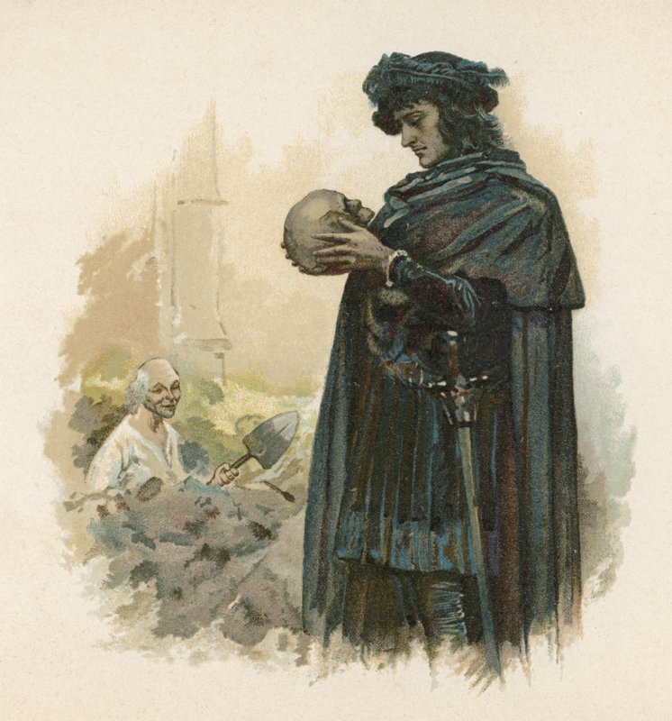 Hamlet avec le crâne de Yorick (chromolitho) - Walter Stanley Paget
