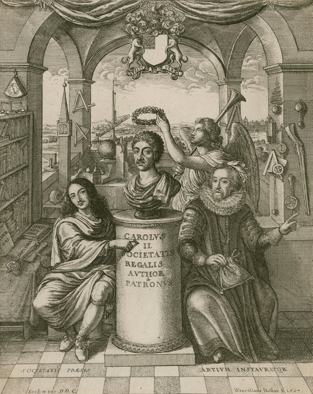 Buste de Charles II, avec Lord Brouncker (à gauche), premier président de la Royal Society, et Francis Bacon (à droite) - Wenceslaus Hollar