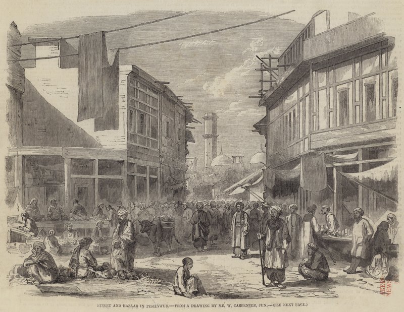 Rue et bazar à Peshawur - William Carpenter