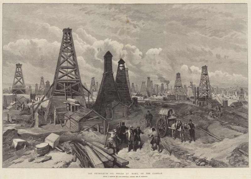 Les puits de pétrole à Bakou, sur la mer Caspienne - William Crimea Simpson