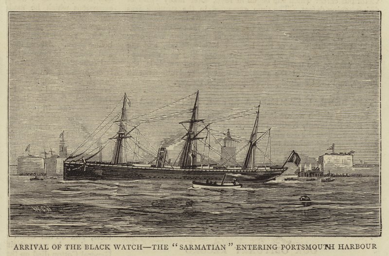 Arrivée du Black Watch, le Sarmatian entrant dans le port de Portsmouth - William Edward Atkins