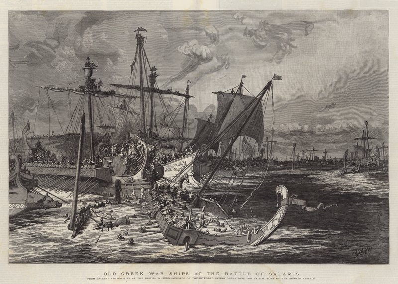 Vieux navires de guerre grecs à la bataille de Salamine - William Lionel Wyllie