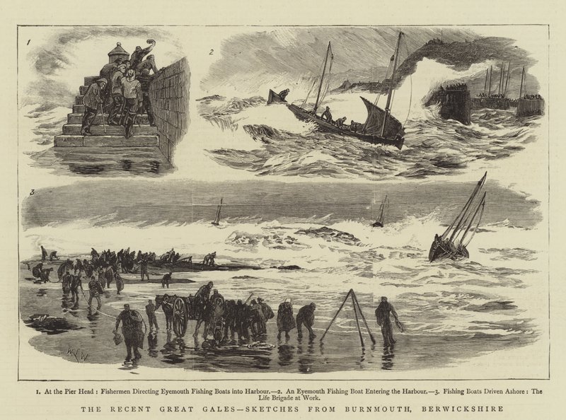 Les récentes grandes tempêtes, croquis de Burnmouth, Berwickshire - William Lionel Wyllie