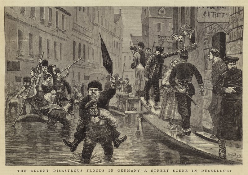 Les récentes inondations désastreuses en Allemagne, une scène de rue à Düsseldorf - William Lockhart Bogle