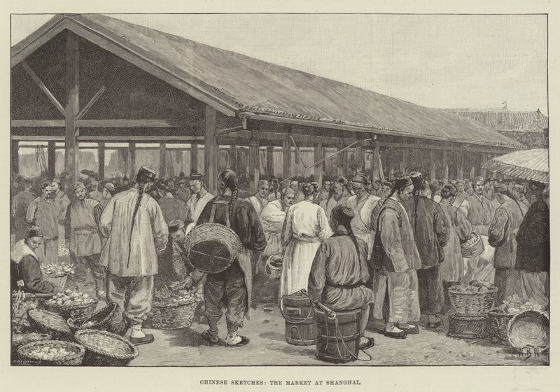 Croquis chinois, le marché de Shanghai - William Barnes Wollen