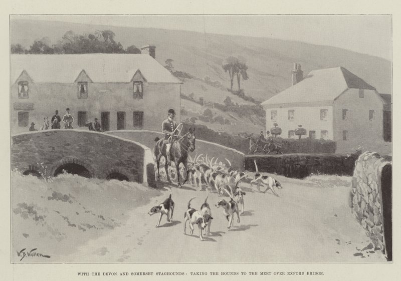 Avec les Chiens de Chasse du Devon et du Somerset, emmenant les Chiens à la Rencontre sur le Pont d