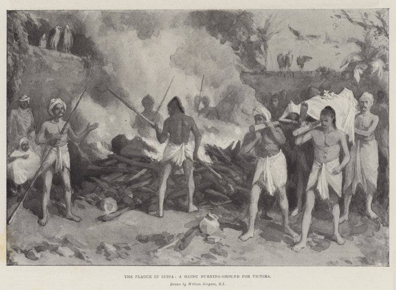 La peste en Inde, un bûcher hindou pour les victimes - William Crimea Simpson