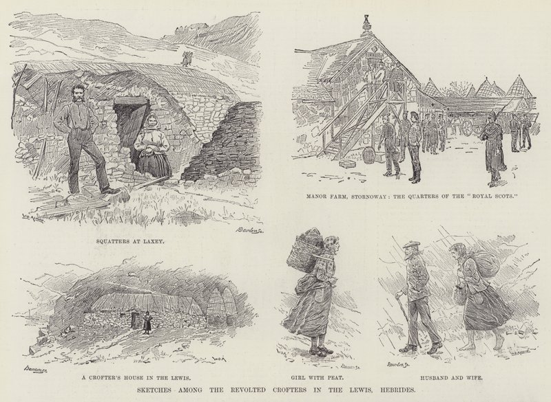 Croquis parmi les Crofters révoltés dans les Hébrides de Lewis - William Douglas Almond