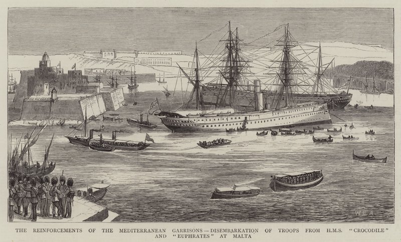 Les Renforts des Garnisons Méditerranéennes, Débarquement des Troupes du HMS Crocodile et Euphrates à Malte - William Edward Atkins