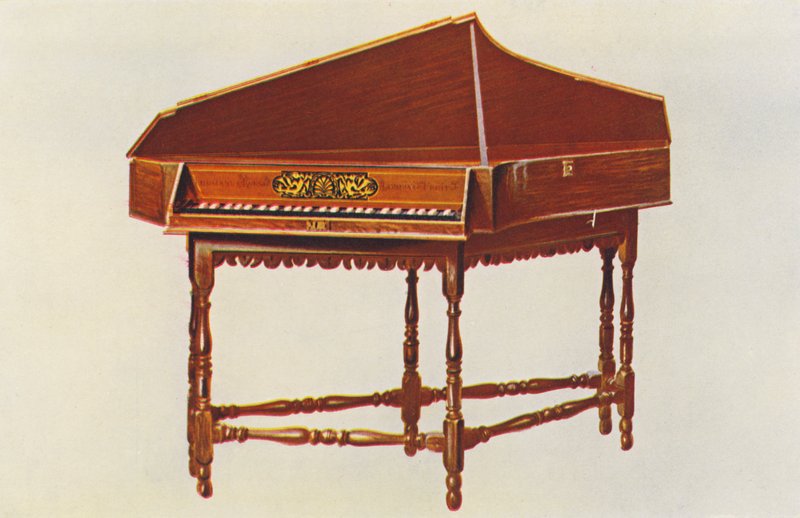 Instruments de musique : Épinette (lithographie en couleur) - William Gibb