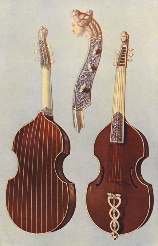 Instruments de musique : Viole de gambe (lithographie en couleur) - William Gibb