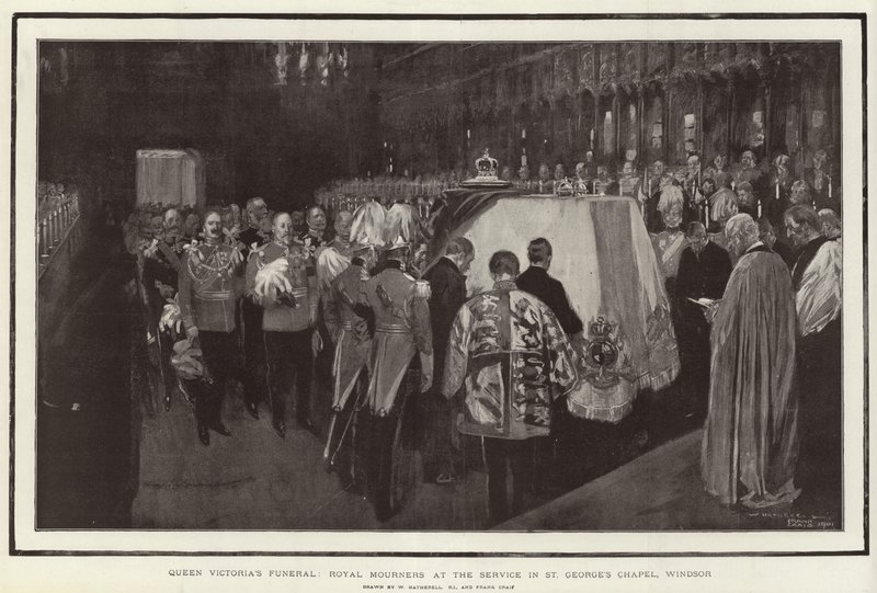 Funérailles de la reine Victoria, les pleureurs royaux au service dans la chapelle Saint-Georges, Windsor - William Hatherell