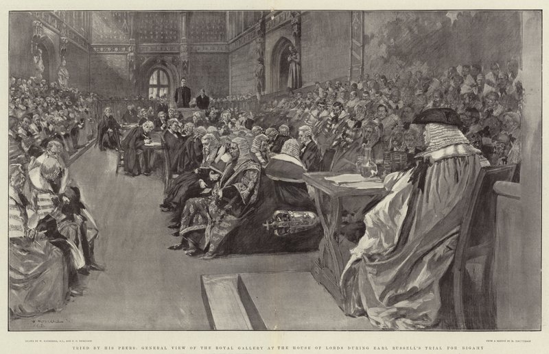 Jugé par ses pairs, vue générale de la galerie royale à la Chambre des Lords lors du procès du comte Russell pour bigamie - William Hatherell