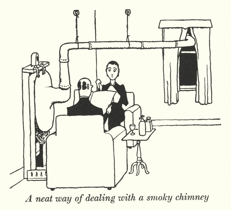 Une manière astucieuse de gérer une cheminée enfumée (lithographie) - William Heath Robinson