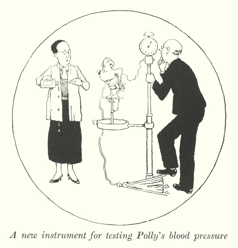 Un nouvel instrument pour tester la pression artérielle de Polly (lithographie) - William Heath Robinson