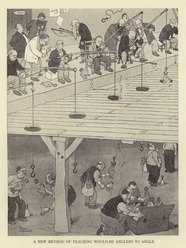 Une nouvelle méthode pour enseigner aux futurs pêcheurs à pêcher - William Heath Robinson