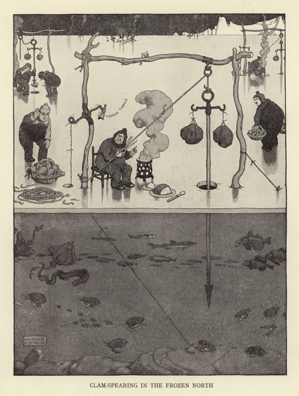 Pêche aux palourdes dans le nord gelé - William Heath Robinson