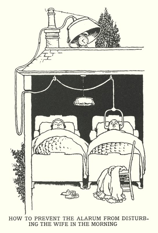 Comment empêcher le réveil de déranger la femme le matin (lithographie) - William Heath Robinson