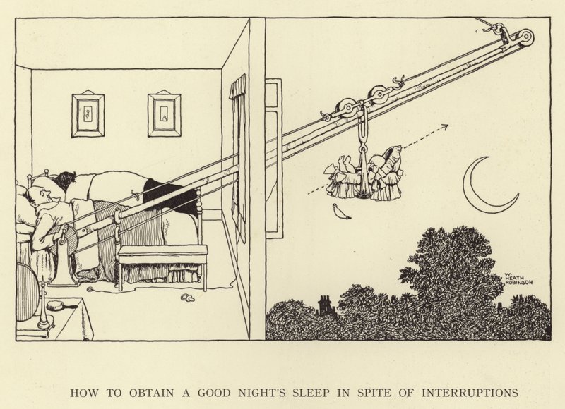 Comment obtenir une bonne nuit de sommeil malgré les interruptions - William Heath Robinson