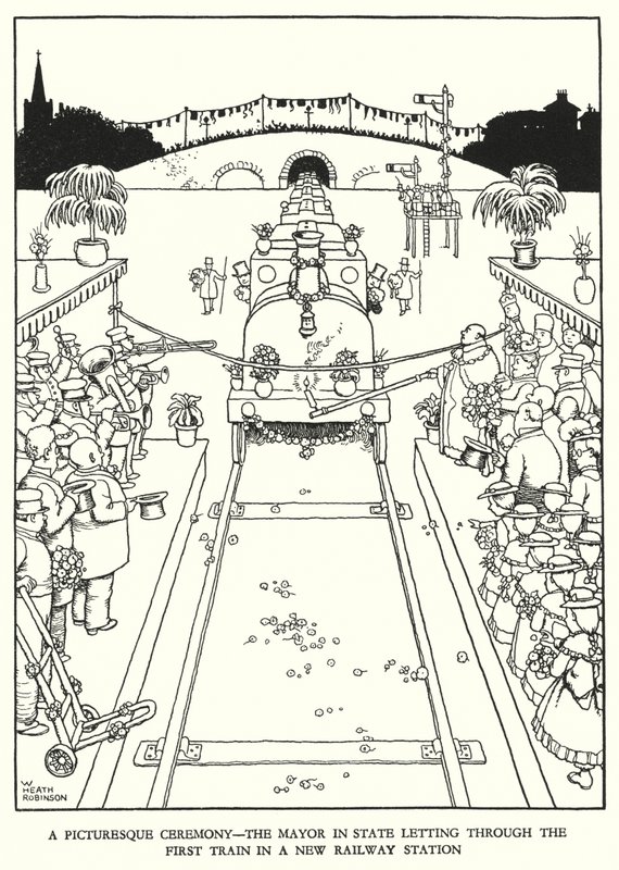 Illustration pour Railway Ribaldry par W Heath Robinson - William Heath Robinson