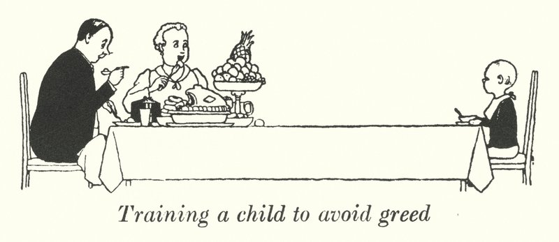 Entraîner un enfant à éviter la gourmandise (lithographie) - William Heath Robinson