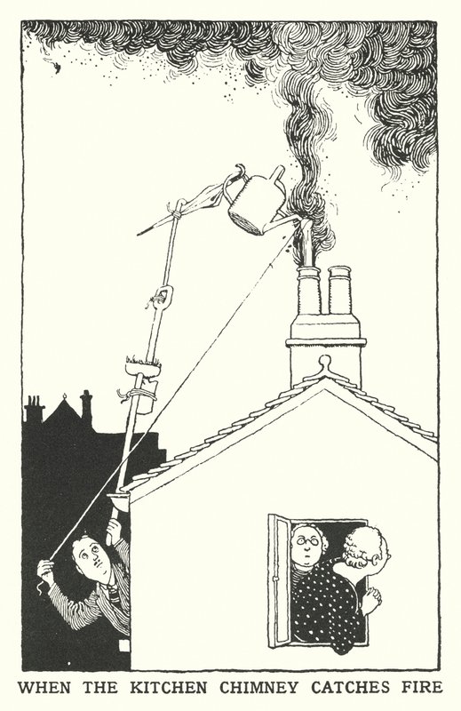 Quand la cheminée de la cuisine prend feu (lithographie) - William Heath Robinson