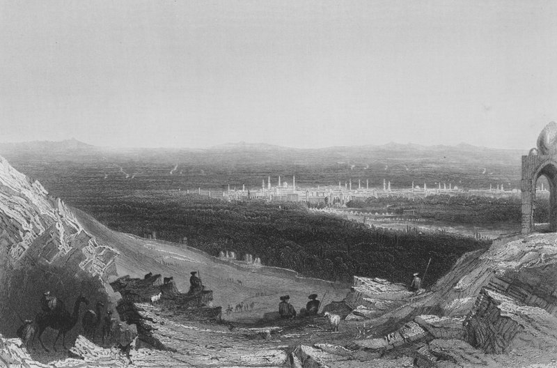 Damas, vue lointaine du flanc de la montagne - William Henry Bartlett