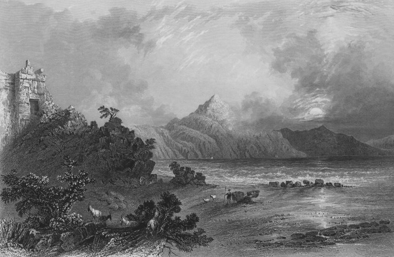 Vestiges du port de Séleucie, près de Suadeah, Mont Casius au loin - William Henry Bartlett