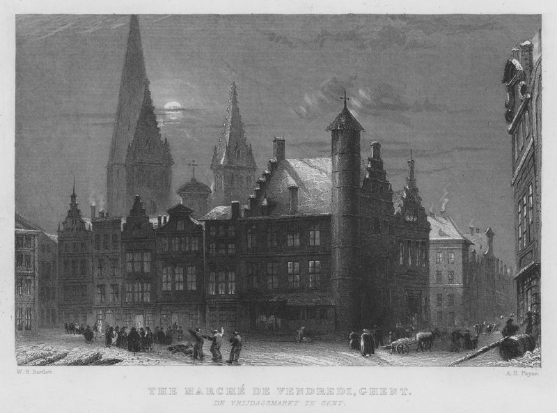 Le Marché du Vendredi, Gand (gravure) - William Henry Bartlett