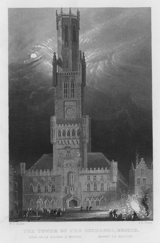 La Tour de la Bourse, Bruges - William Henry Bartlett