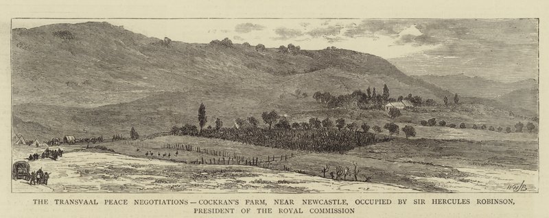 Les négociations de paix du Transvaal, ferme de Cockran, près de Newcastle, occupée par Sir Hercules Robinson, président de la commission royale - William Henry James Boot