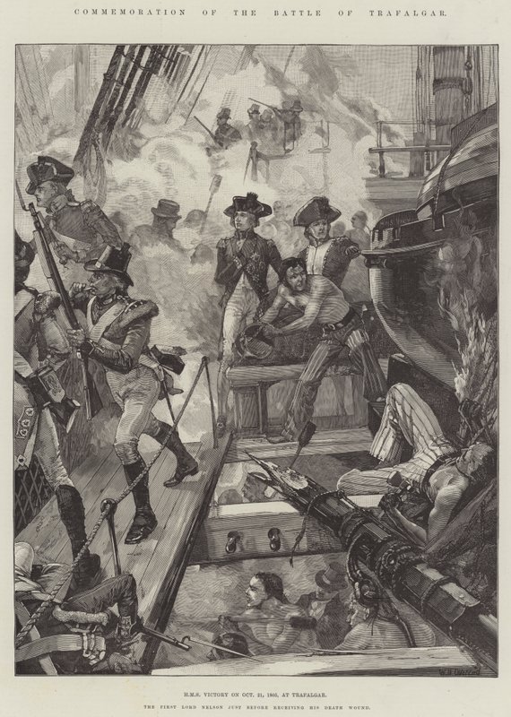 Commémoration de la bataille de Trafalgar, HMS Victory le 21 octobre 1805, à Trafalgar - William Heysham Overend