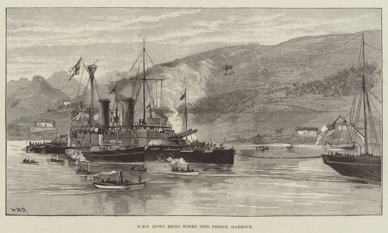 Le HMS Howe remorqué dans le port de Ferrol - William Heysham Overend