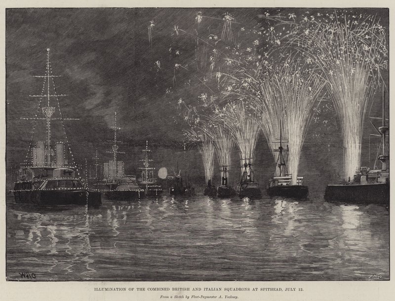 Illumination des escadrons britanniques et italiens combinés à Spithead, 12 juillet - William Heysham Overend