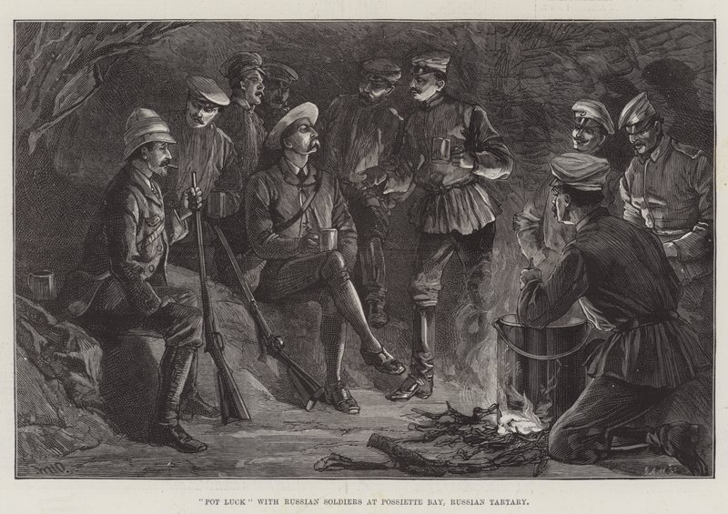 Repas avec des soldats russes à la baie de Possiette, Tartarie russe - William Heysham Overend