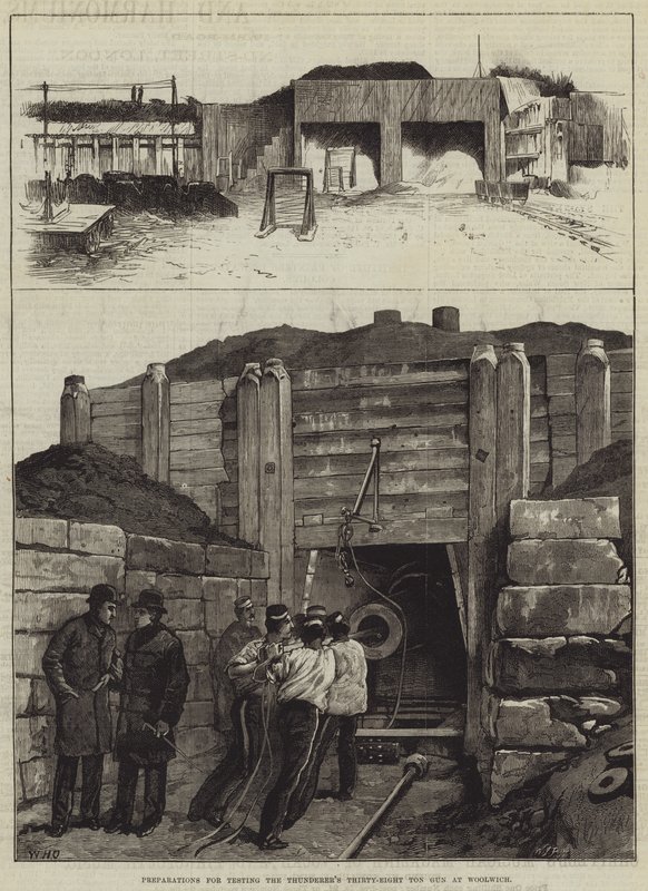 Préparations pour tester le canon de trente-huit tonnes du Thunderer à Woolwich - William Heysham Overend