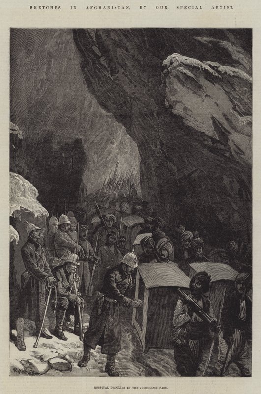 Croquis en Afghanistan, hôpitaux Dhoolies dans le col de Jugdulluk - William Heysham Overend